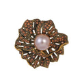 Vintage Rose Flower Brooch With Faux Pearl And Amber Rhinestones, Elegant Lapel Pin Suit Accessory Gift