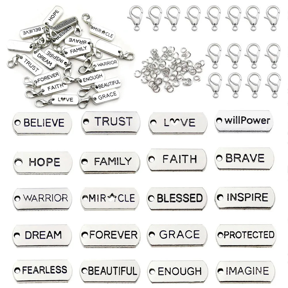 Vintage Zinc Alloy Inspirational Letter Tag Lobster Clasp Charm for DIY Accessories