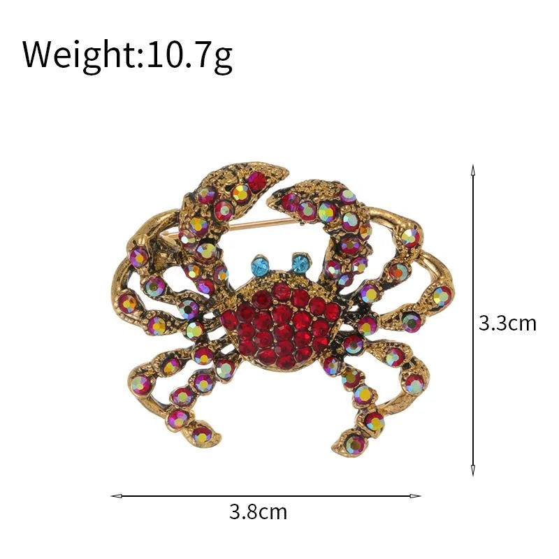 Cute Rhinestone Crab Brooch In Gold Tone Alloy, Sparkling Animal Lapel Pin Corsage Gift For Women