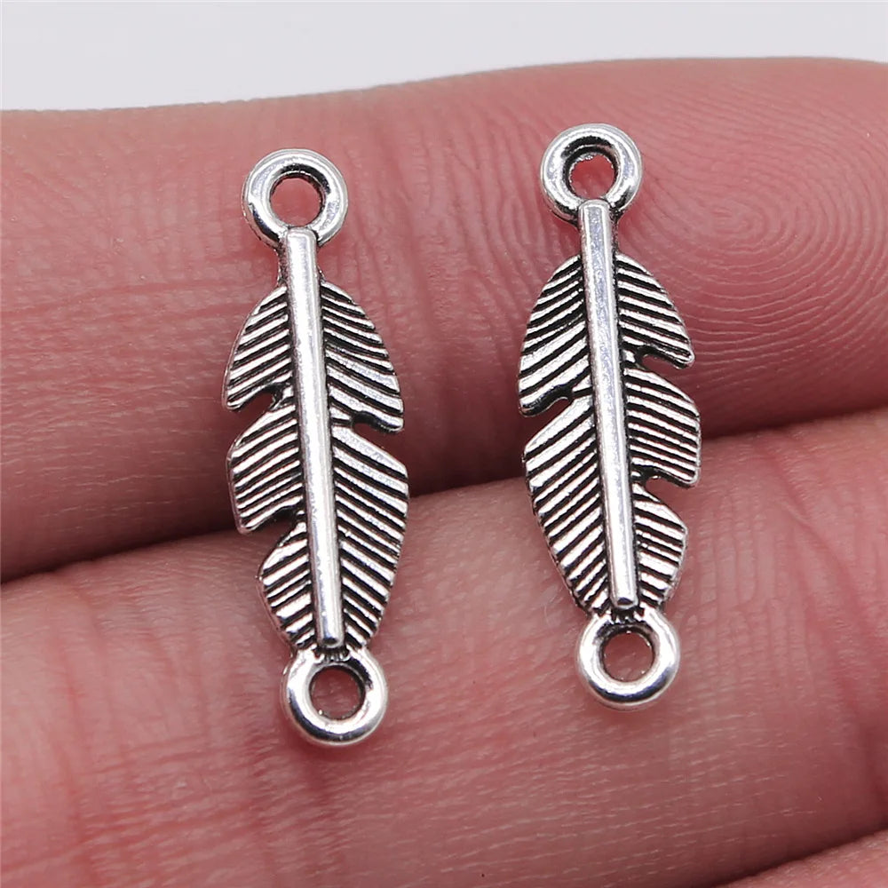 6x22mm 0.6g Multicolor Zinc Alloy Feather Connector Charm for DIY Bracelet Necklace Jewelry Making