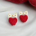Rhinestone Enamel Bow Heart Drop Earrings Cute Sweet Jewelry
