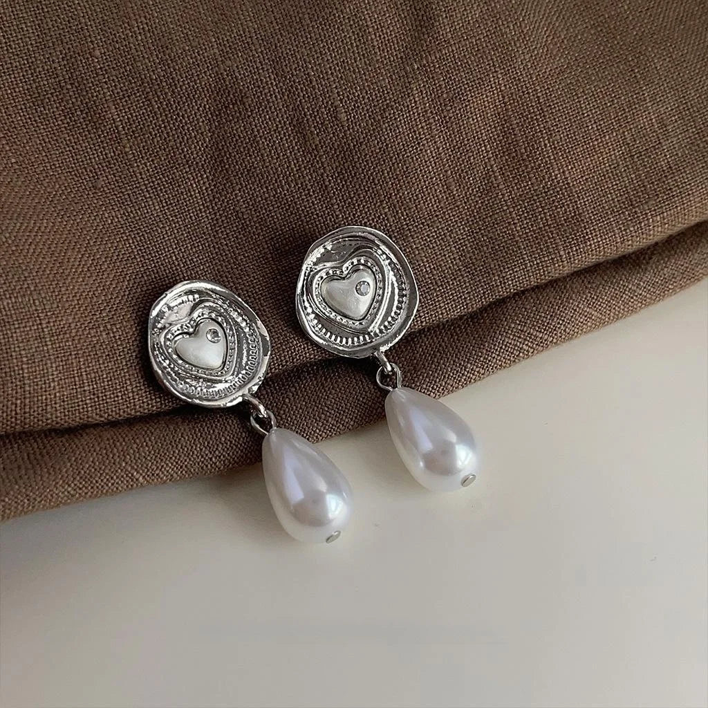 Vintage Hong Kong Style Geometric Teardrop Copper Drop Earrings With Silver Plated Pins