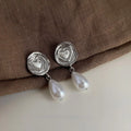 Vintage Hong Kong Style Geometric Teardrop Copper Drop Earrings With Silver Plated Pins