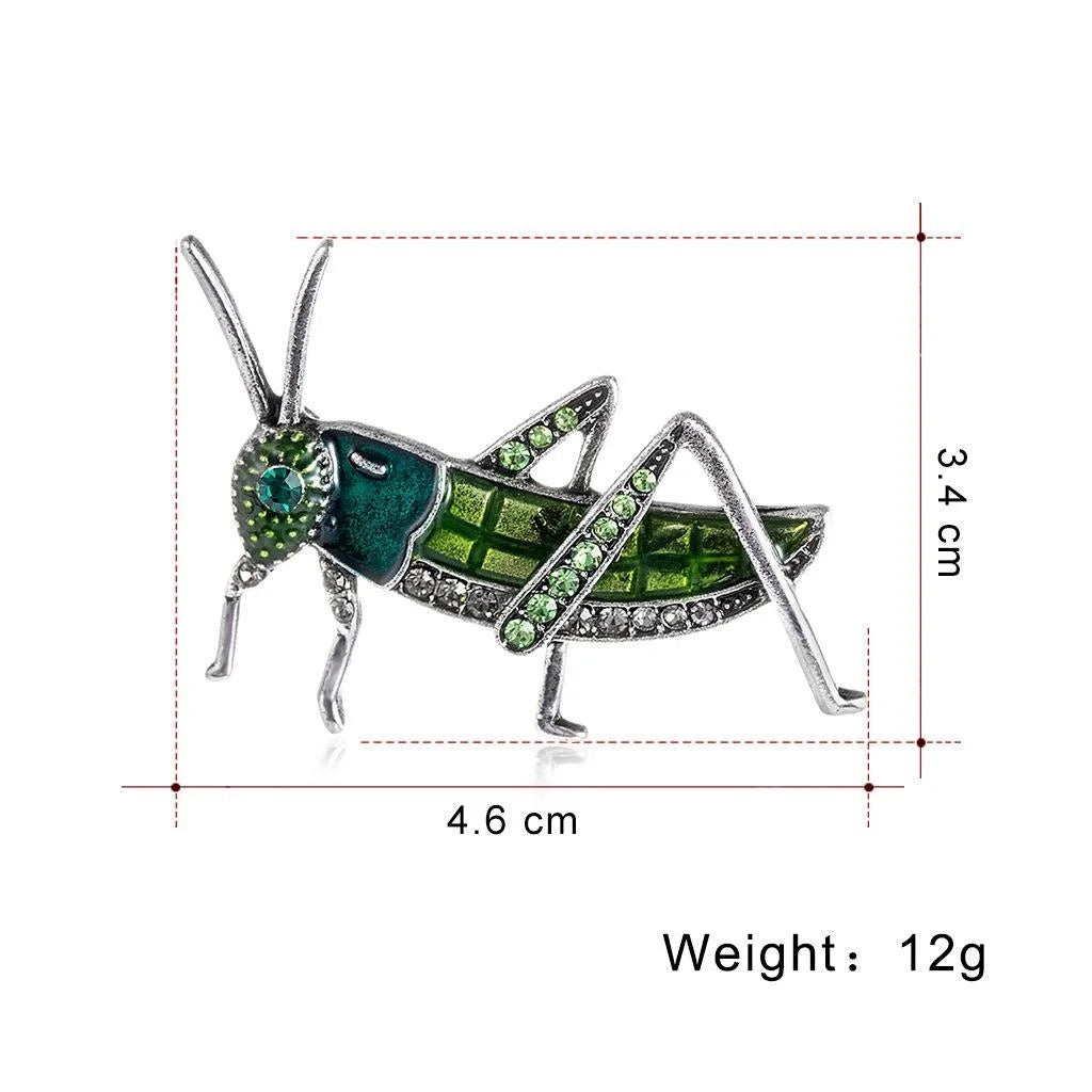 Elegant Green Enamel Rhinestone Grasshopper Brooch Alloy Insect Lapel Pin Corsage Suit Accessory Gift