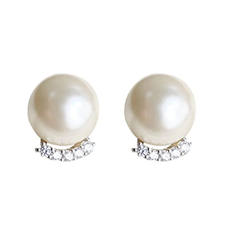 Elegant Glass Pearl Stud Earrings With Micro Pave Zircon Geometric Ball Minimalist Design
