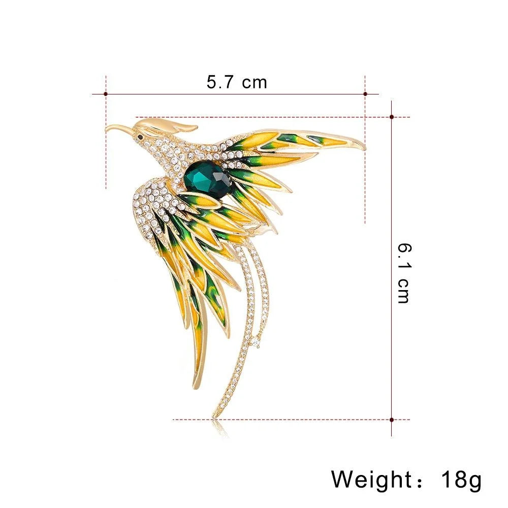 Elegant Enamel Phoenix Bird Brooch With Rhinestone Alloy Wings, Women's Lapel Pin Corsage Gift