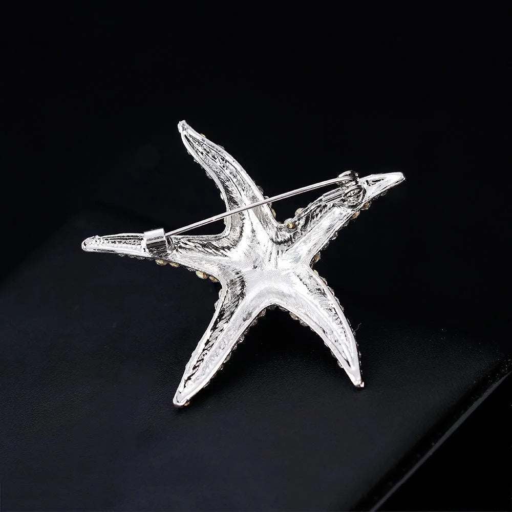 Luxury Alloy Starfish Full Rhinestone Brooch Elegant Crystal Lapel Pin Corsage Suit Accessory Gift