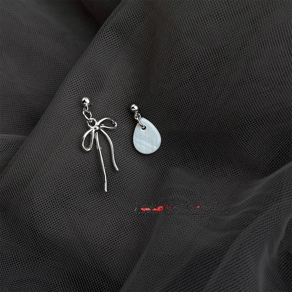 Asymmetric Shell Bow Teardrop Drop Earrings Handmade Geometric Niche Style Jewelry