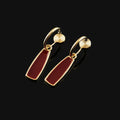 Elegant Red Enamel Geometric Bar Dangle Hoop Stud & Clip On No Piercing Gold Alloy Earrings