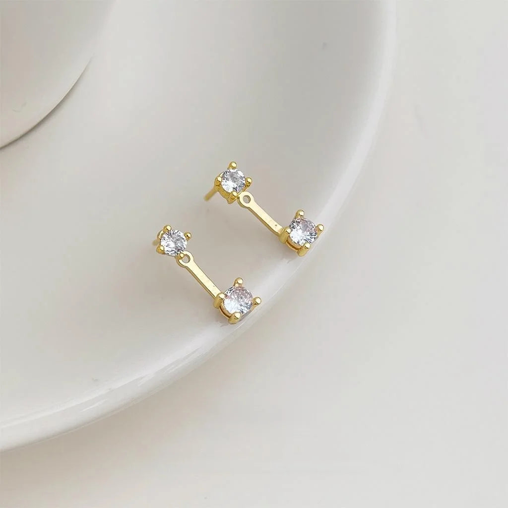Two Way Wear Geometric Round Zircon Copper Stud Earrings Light Luxury Style