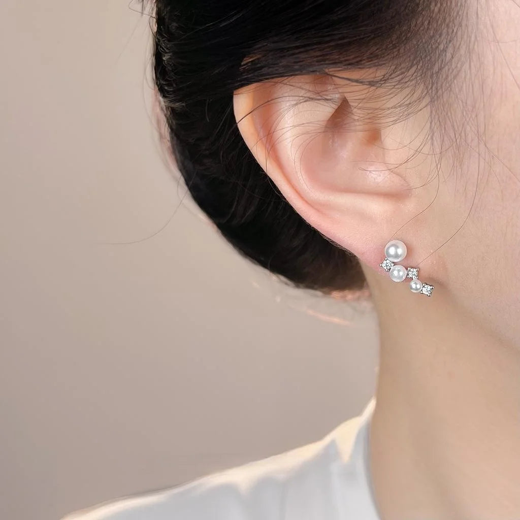 Premium Geometric Irregular Micro Pave Zircon Pearl Copper Stud Earrings
