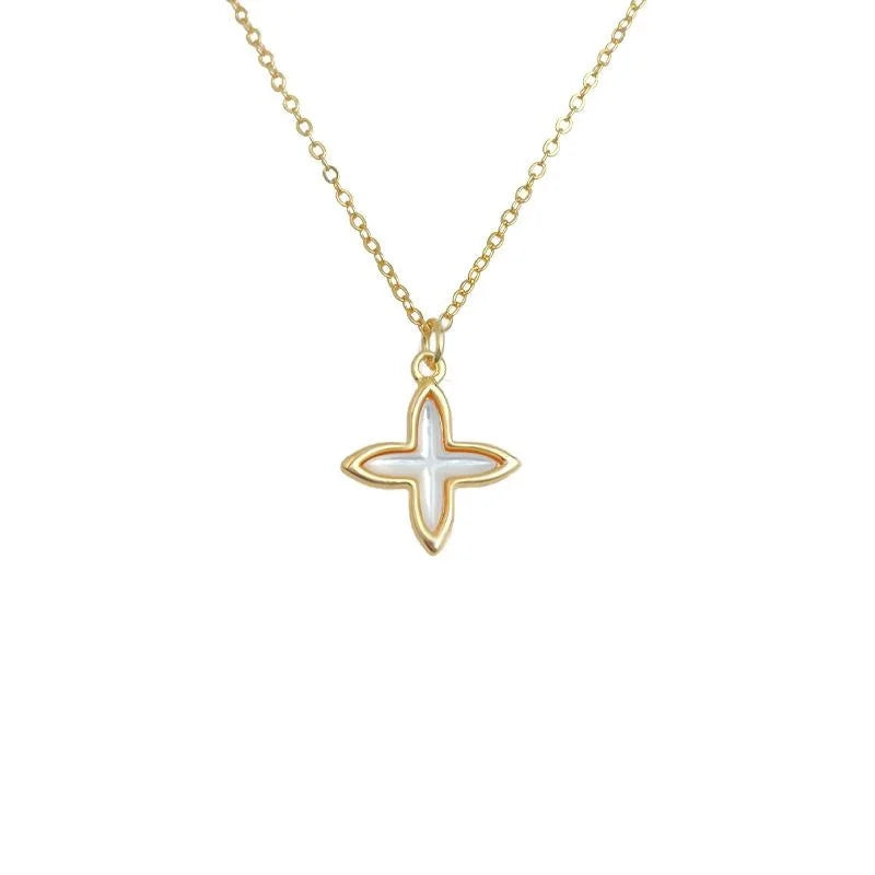 18K Gold Plated Shell Flower Star Pendant Necklace For Women, Minimalist Luxury Collarbone Chain
