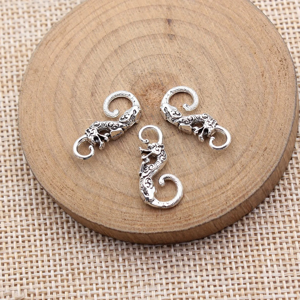 20x10mm 1.05g Antique Silver Zinc Alloy Dragon Button Charm Pendant for DIY Chinese Style Jewelry