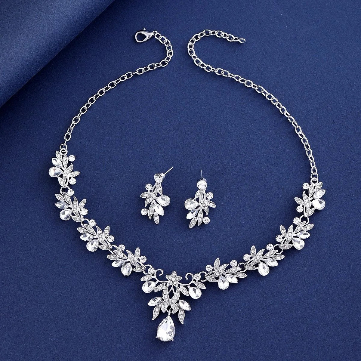 Luxury Rose Gold Leaf Crystal Rhinestone Bridal Jewelry Set For Wedding Banquet Party Gift