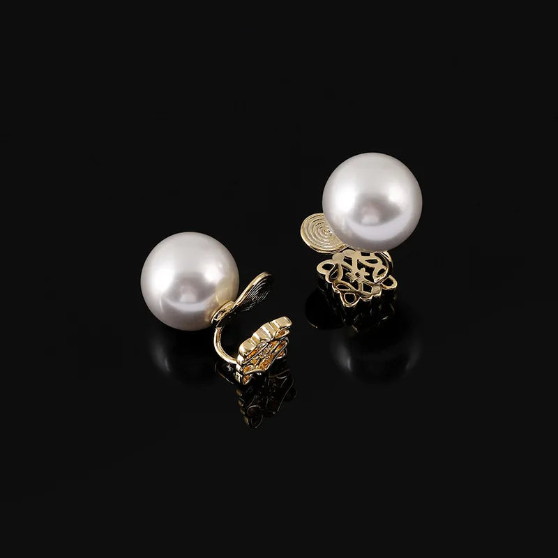 Vintage Big Pearl Square Swirl Alloy Rhinestone Stud & Clip On No Piercing Luxury Women's Earrings