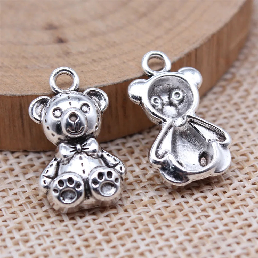 12x20mm 2g Antique Silver Zinc Alloy Teddy Bear Charm Pendant for DIY Bracelet Necklace Making