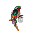 Elegant Enamel Parrot Bird Brooch With Rhinestones And Faux Pearl, Colorful Animal Lapel Pin Gift