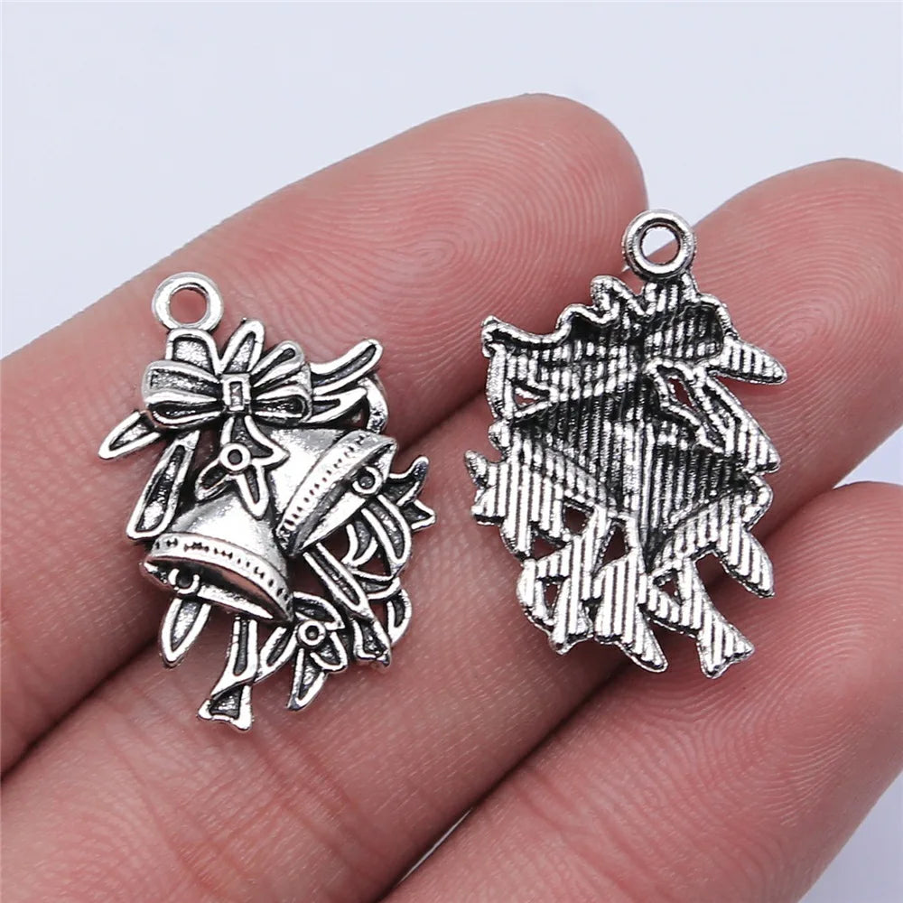 24x17mm 2g Antique Silver Zinc Alloy Christmas Bell Charm Pendant for DIY Holiday Jewelry Making
