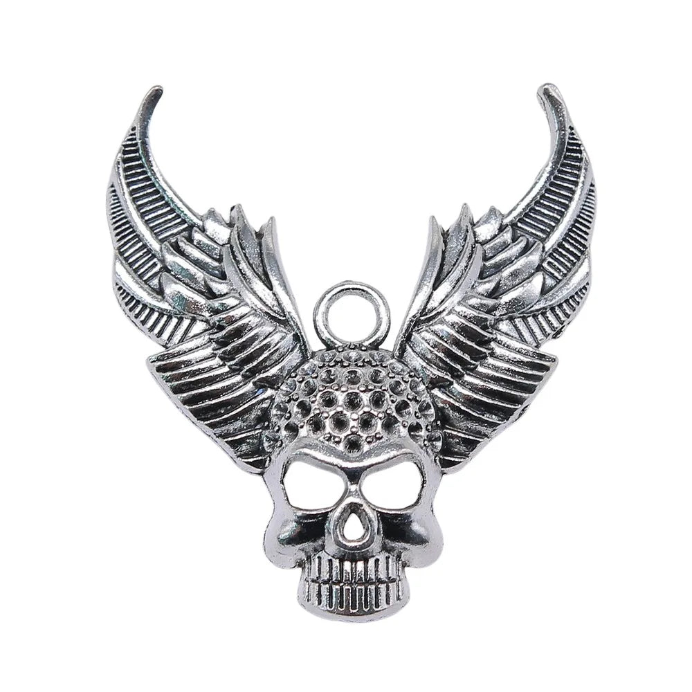 34x50mm 12.5g Antique Silver Zinc Alloy Winged Skull Wing Charm Pendant for DIY Jewelry Making and Accessories