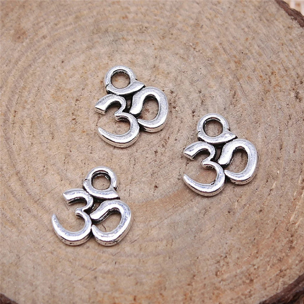 10x10mm 0.3g Antique Silver Zinc Alloy OM Symbol Charm Pendant for DIY Yoga Jewelry Making