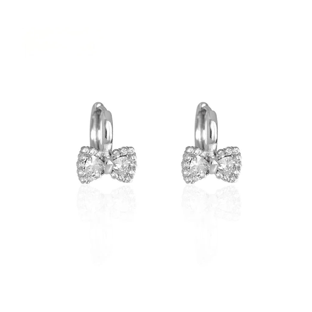 Upgraded Thick Real Gold Plated Micro Pave Zircon Bow Drop Earrings Light Luxury Style