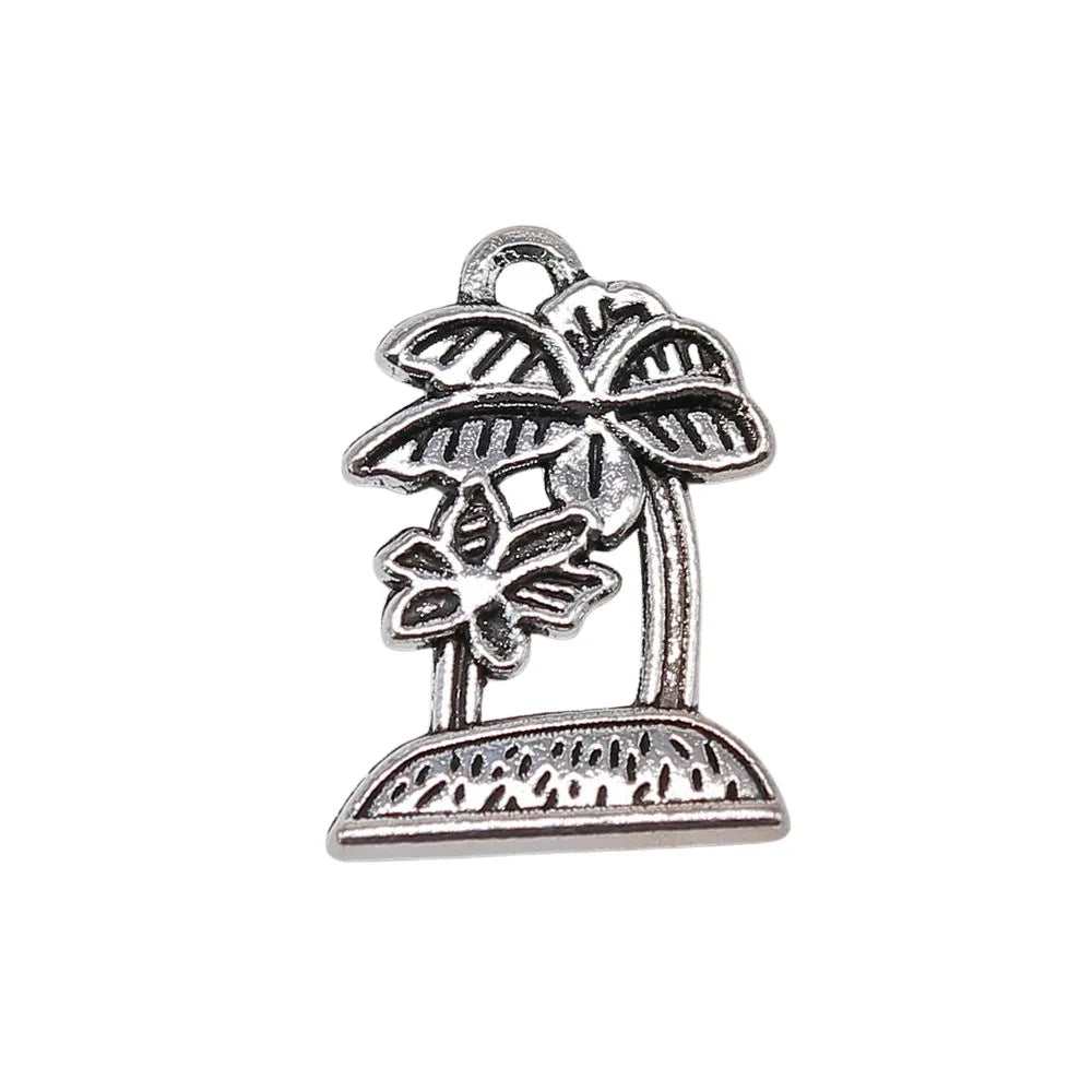 23x16mm 2.7g Zinc Alloy Coconut Palm Tree Charm Pendant for Necklace Bracelet Jewelry Making