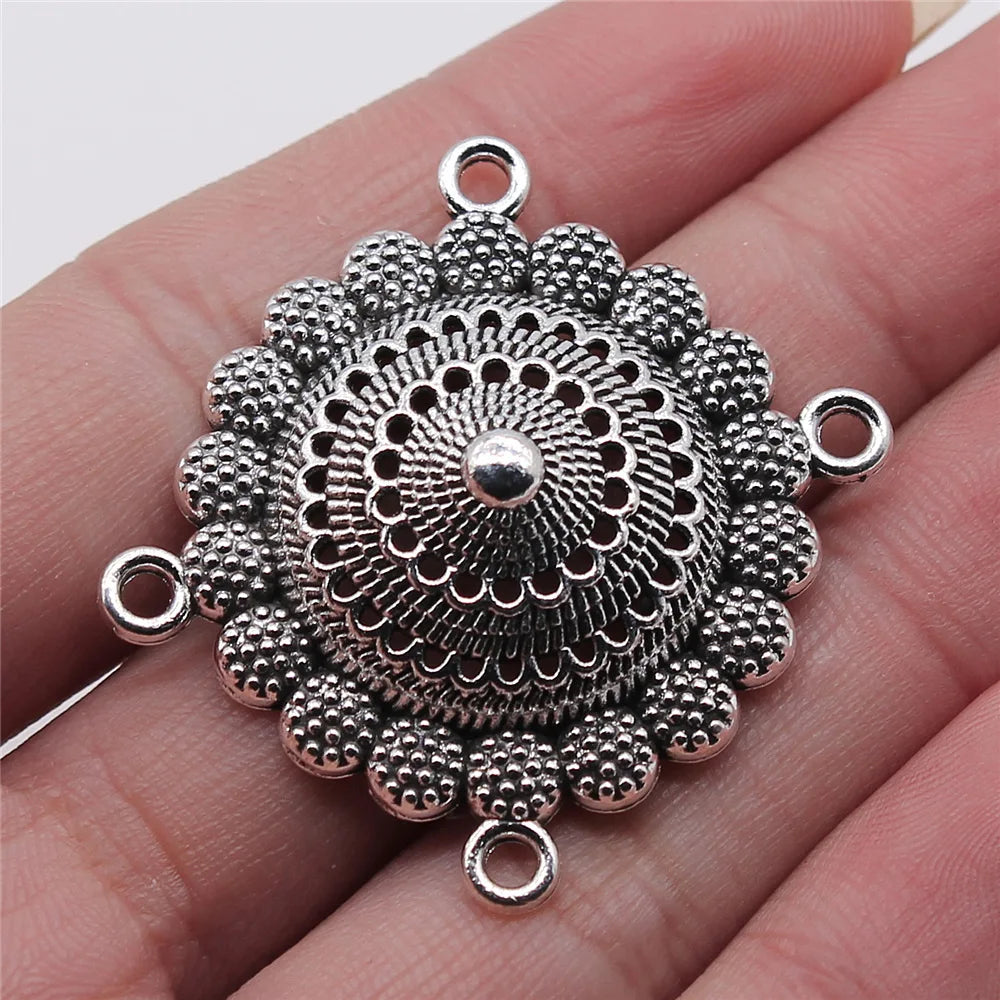34x35mm 5.1g Antique Silver Zinc Alloy Four Hole Body Chain Connector Charm for DIY Body Jewelry Making