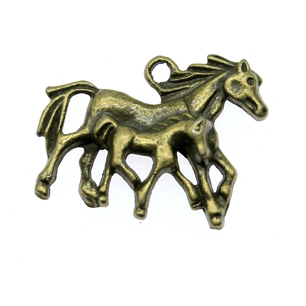 28x23mm 3.1g Multicolor Zinc Alloy Mother and Foal Horse Charm Pendant for DIY Jewelry Making