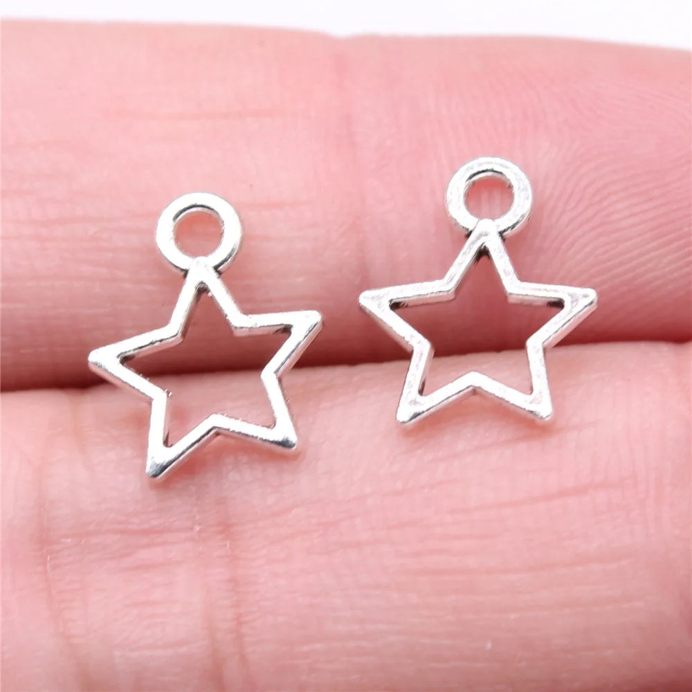 14x11mm 0.4g Antique Silver Zinc Alloy Hollow Five-Point Star Charm Pendant for DIY Jewelry Making