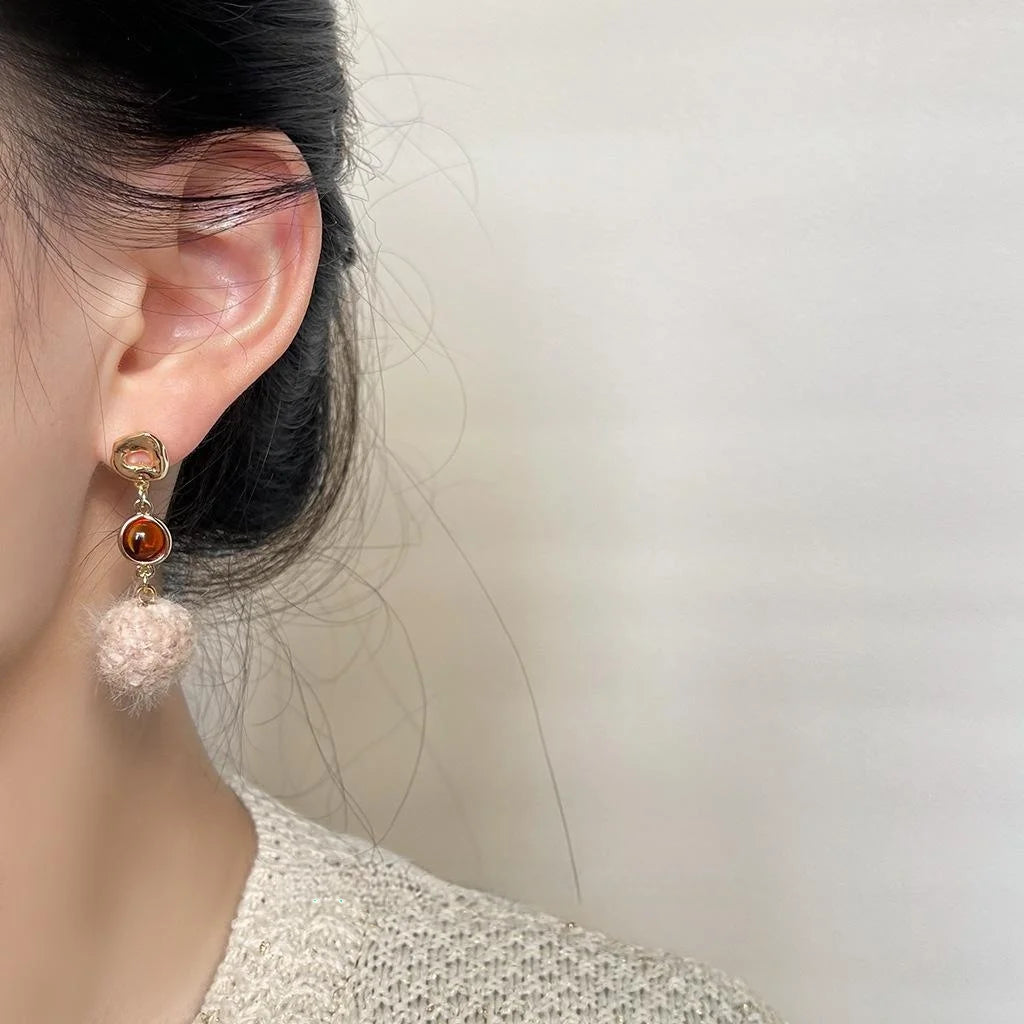 Original Design Maillard Color Geometric Round Copper Drop Earrings For Autumn Winter Fashion