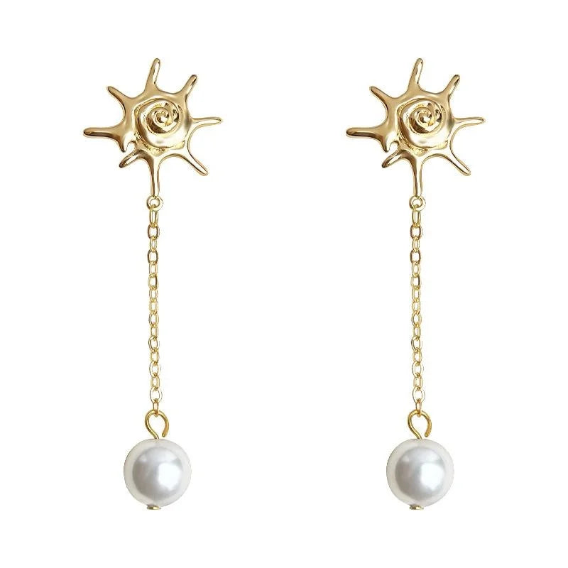 Ocean Style Conch Glass Pearl Drop Earrings Copper Star Geometric Elegant Designer Jewelry