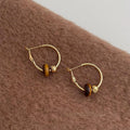 Vintage Tiger Eye Stone Copper Hoop Earrings Geometric Round Line Design