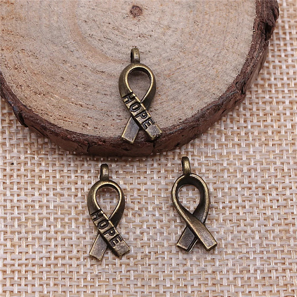 19mm 0.6g Multicolor Zinc Alloy Hope Ribbon Charm Pendant for DIY Awareness Jewelry Making