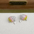 Sweet Strawberry Star Copper Stud Earrings, Cute Cream Girl Designer Style