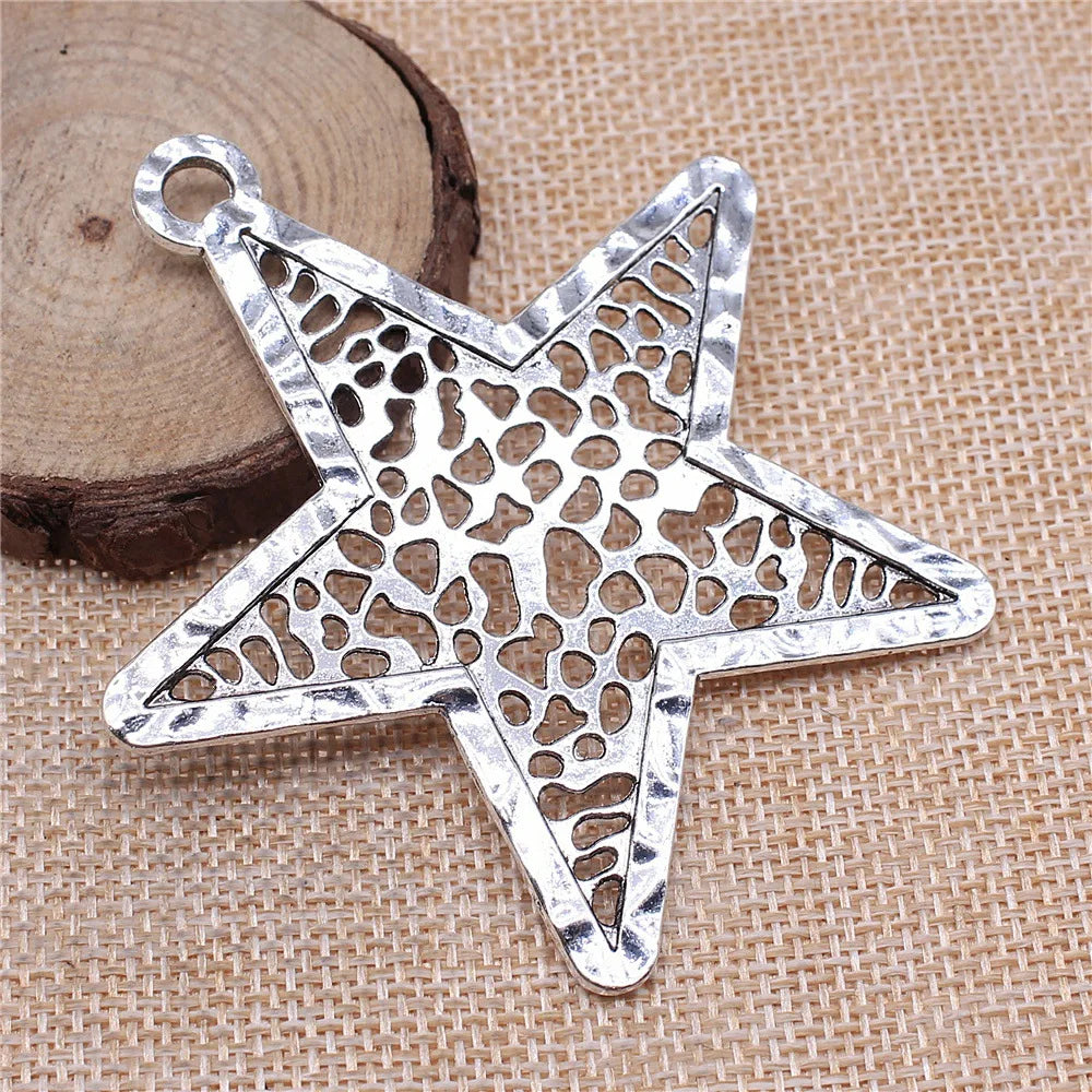 74x70mm 14.9g Antique Silver Zinc Alloy Large Hollow Five Point Star Charm Pendant for DIY Clothing Jewelry