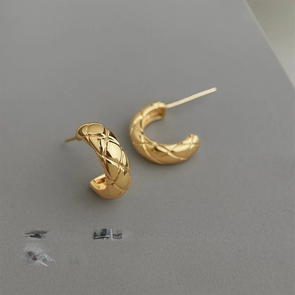 14K Plated Metal Geometric Ring Drop Earrings, Minimalist Luxury Office Jewelry