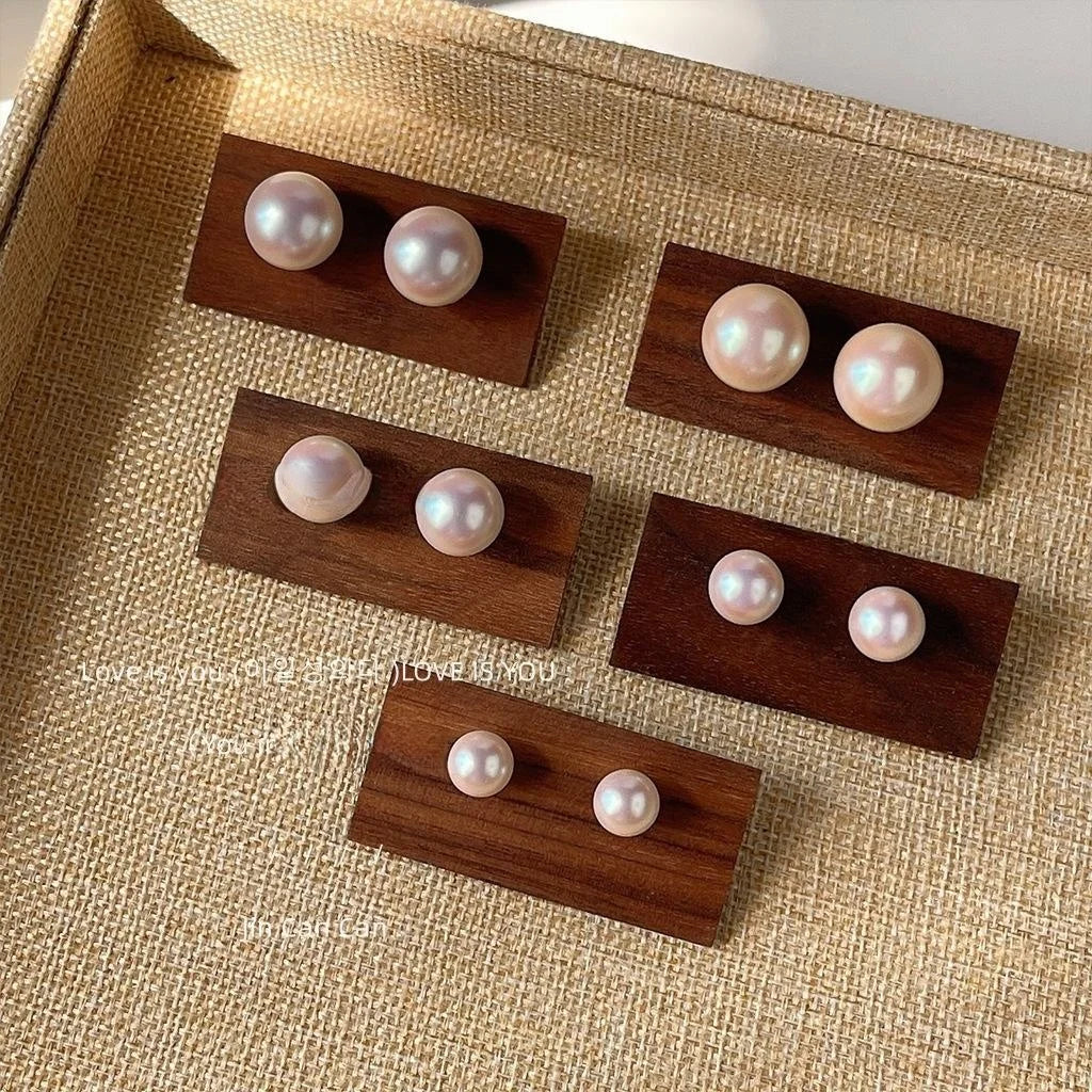 High Luster Resin Pearl Stud Earrings With Silver Plated Pins, Round Minimalist Commuter Jewelry