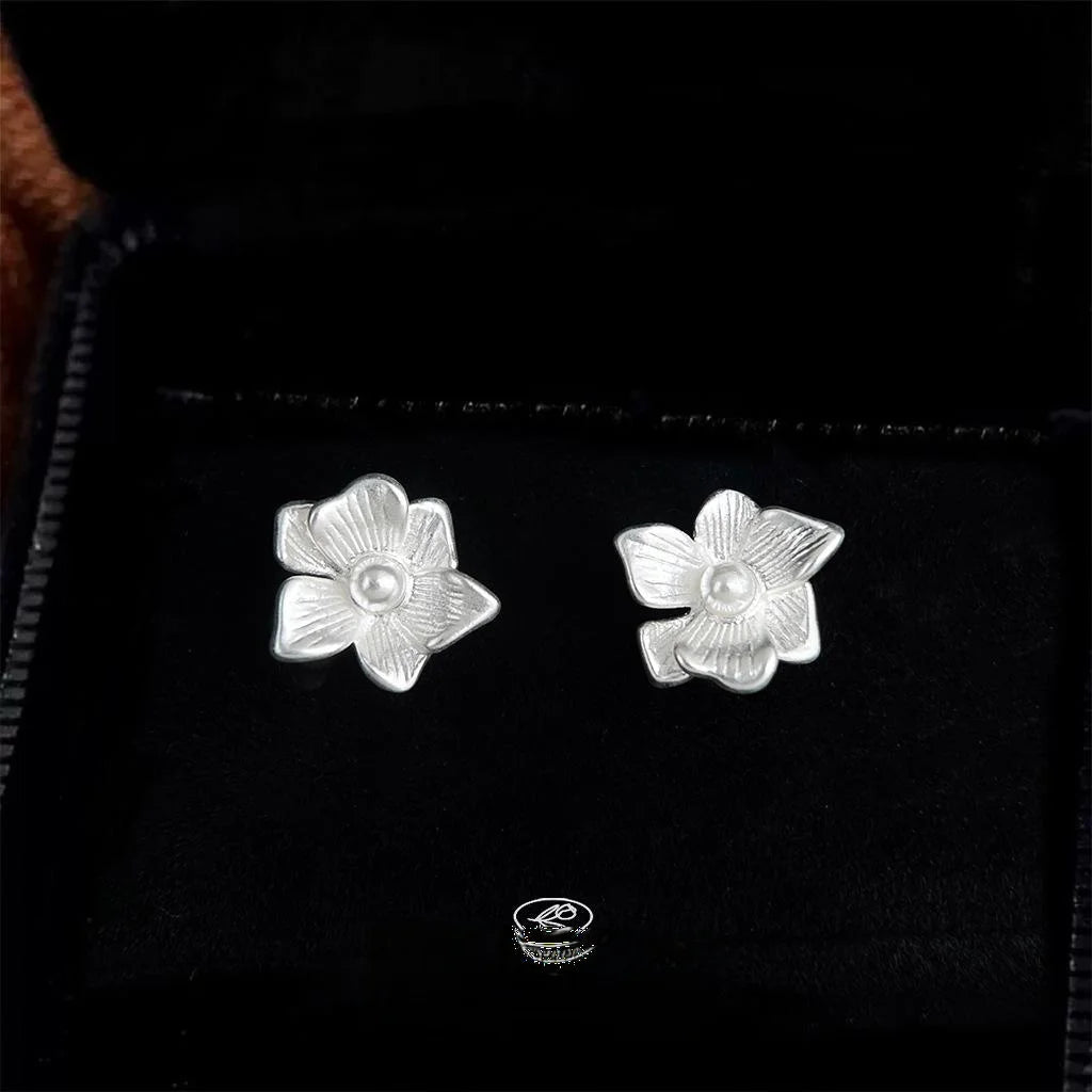 Simple Peach Blossom Copper Stud Earrings Elegant Floral Minimalist Jewelry