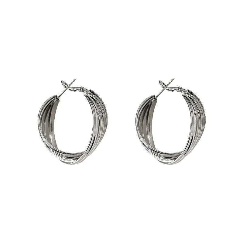 Sweet Cool Round Geometric Metal Stud Earrings With Silver Plated Pins For Women