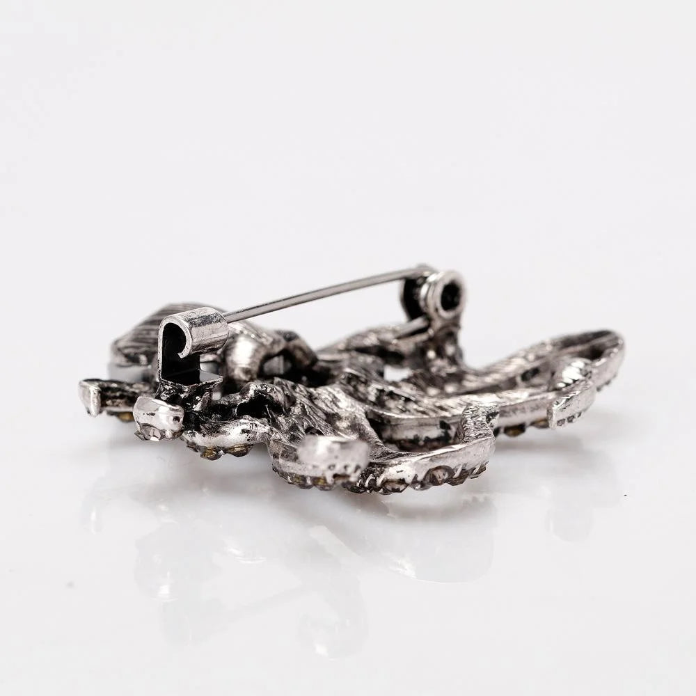 Luxury Rhinestone Crystal Octopus Brooch Pin, Ocean Animal Alloy Lapel Corsage Suit Accessory Gift