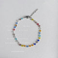 Japanese Korean Style Rainbow Glass Crystal Beaded Steel Tassel Bracelet For Women