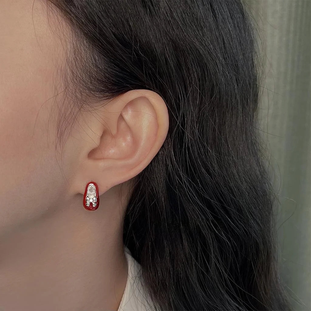 Original Design Copper Enamel Small Shoe Stud Earrings Silver Plated Pin Style Jewelry