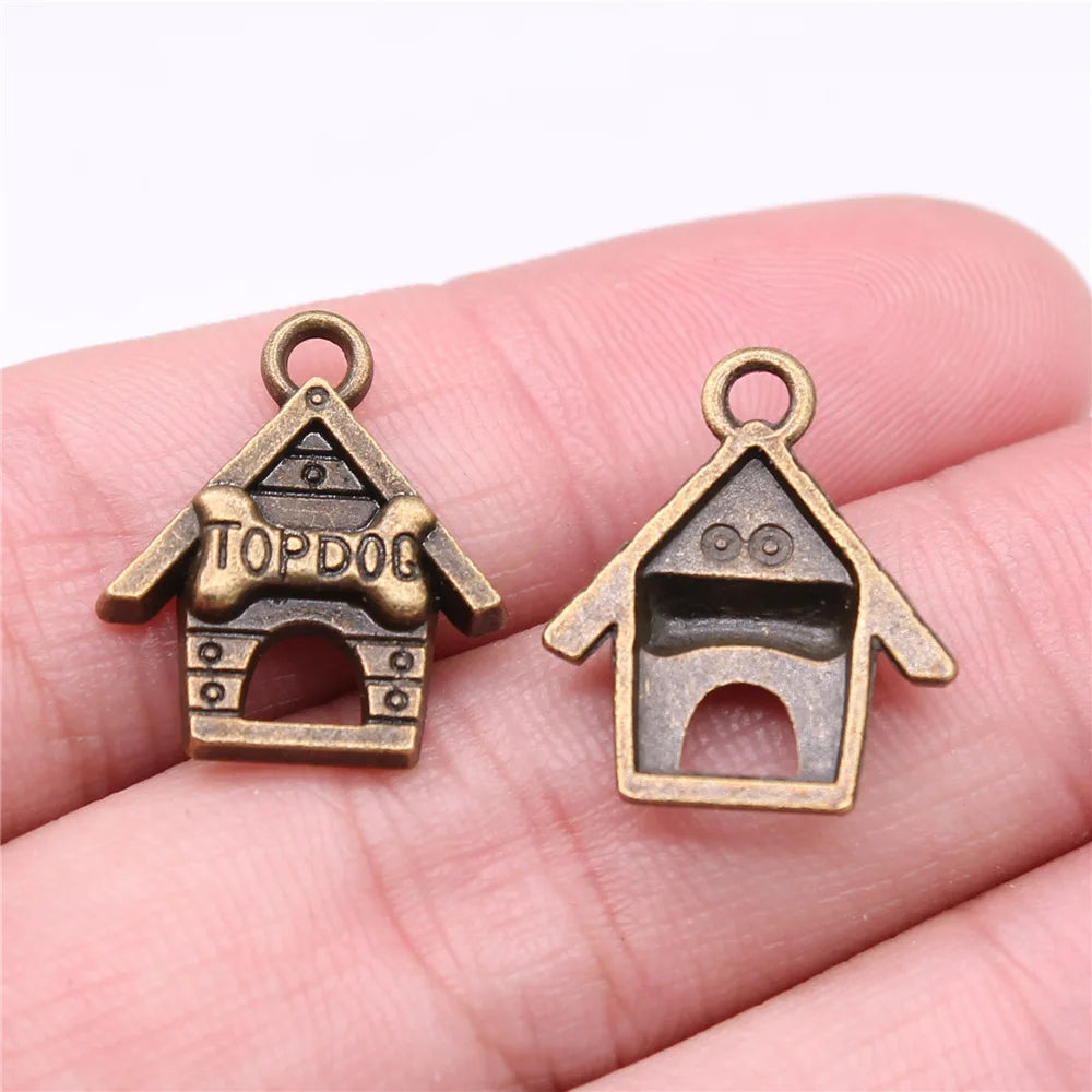 19x16mm 1.9g Antique Silver Zinc Alloy Top Dog Dog House Charm Pendant for DIY Pet Jewelry