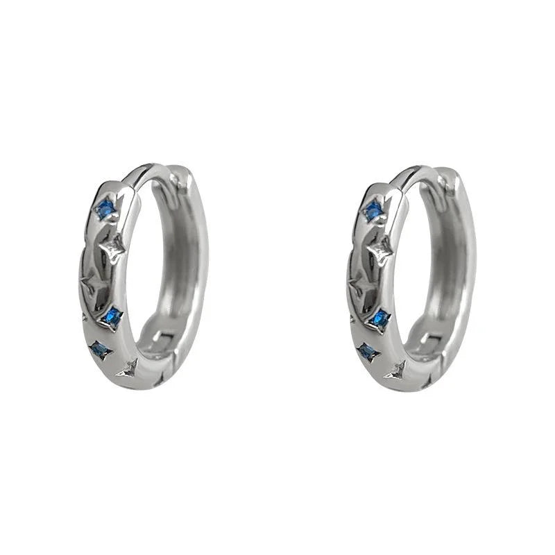 Fashion Copper Blue Zircon Starburst Round Geometric Drop Earrings For Women