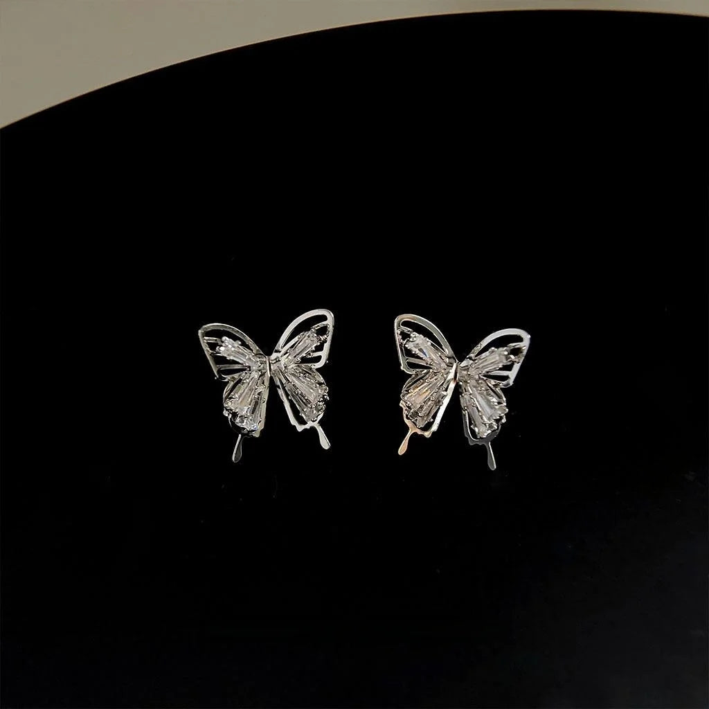 Elegant High-End Copper Zircon Butterfly Silver Plated Drop Earrings For Women