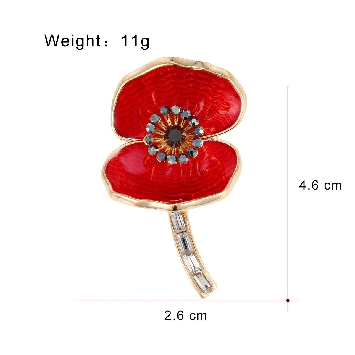 Elegant Red Enamel Poppy Flower Brooch With Rhinestone Center, Women's Alloy Lapel Pin Suit Corsage Gift