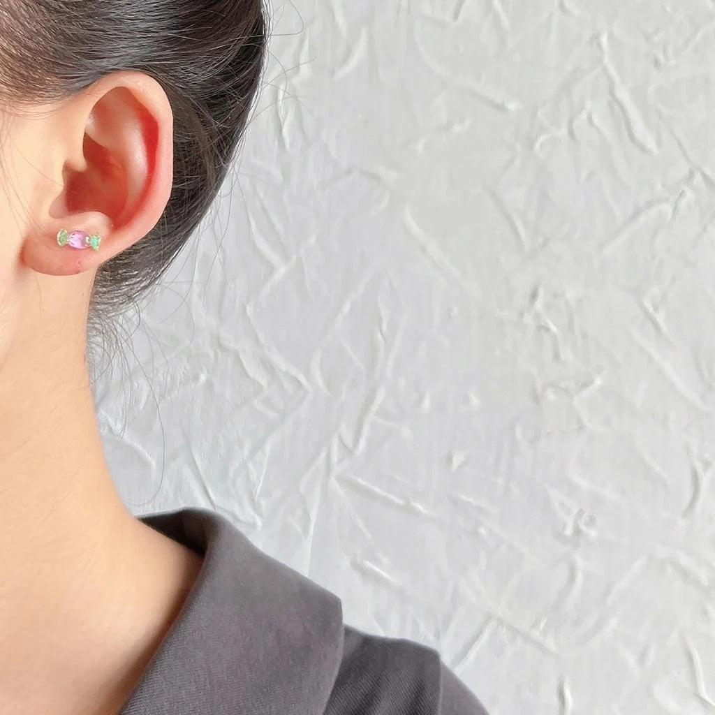 Sweet Peach Resin Mini Stud Earrings 3 Piece Silver Plated Pin Cute Fruit Petal Jewelry
