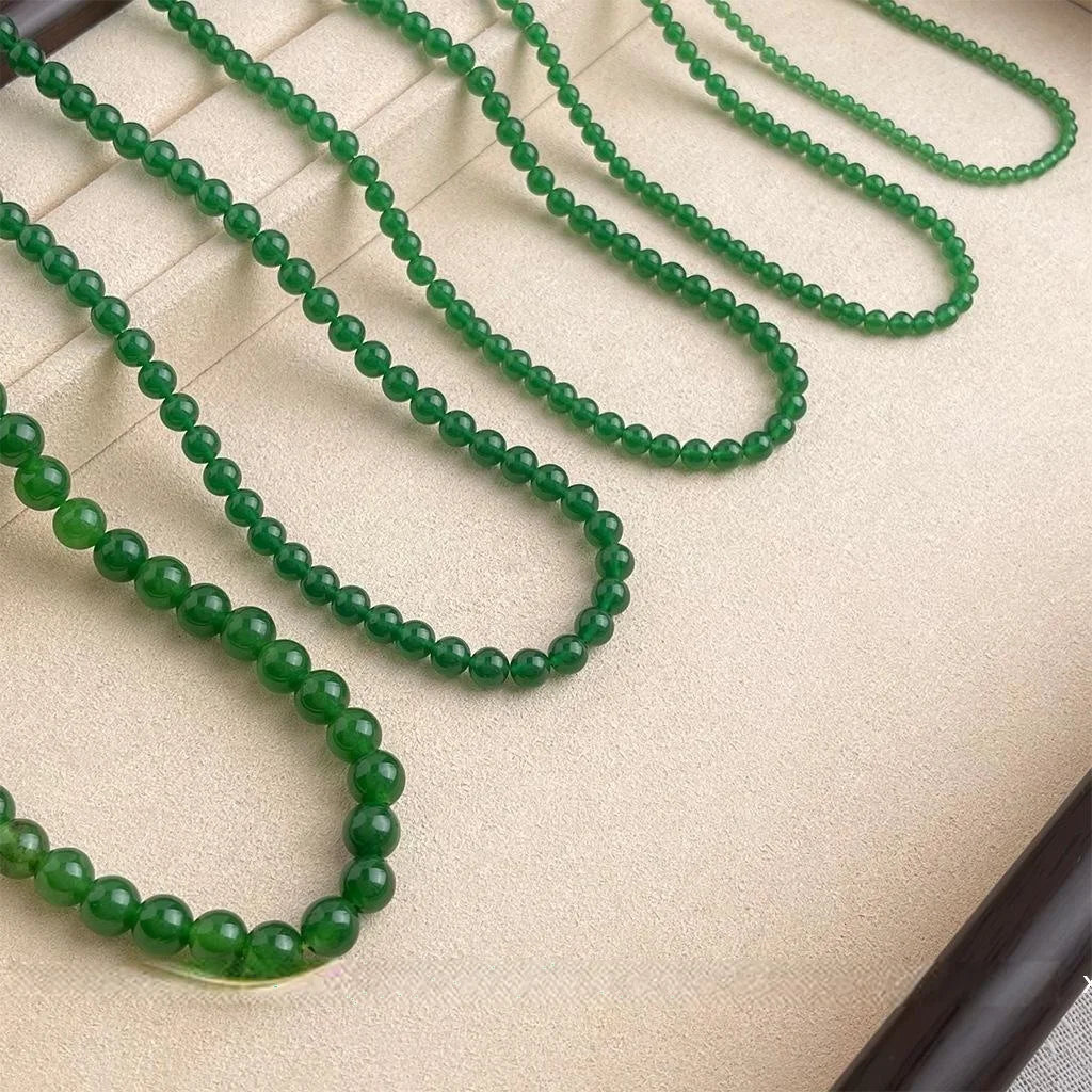 New Chinese Style Glassy Imperial Green Chalcedony Agate Detachable Sweater Necklace