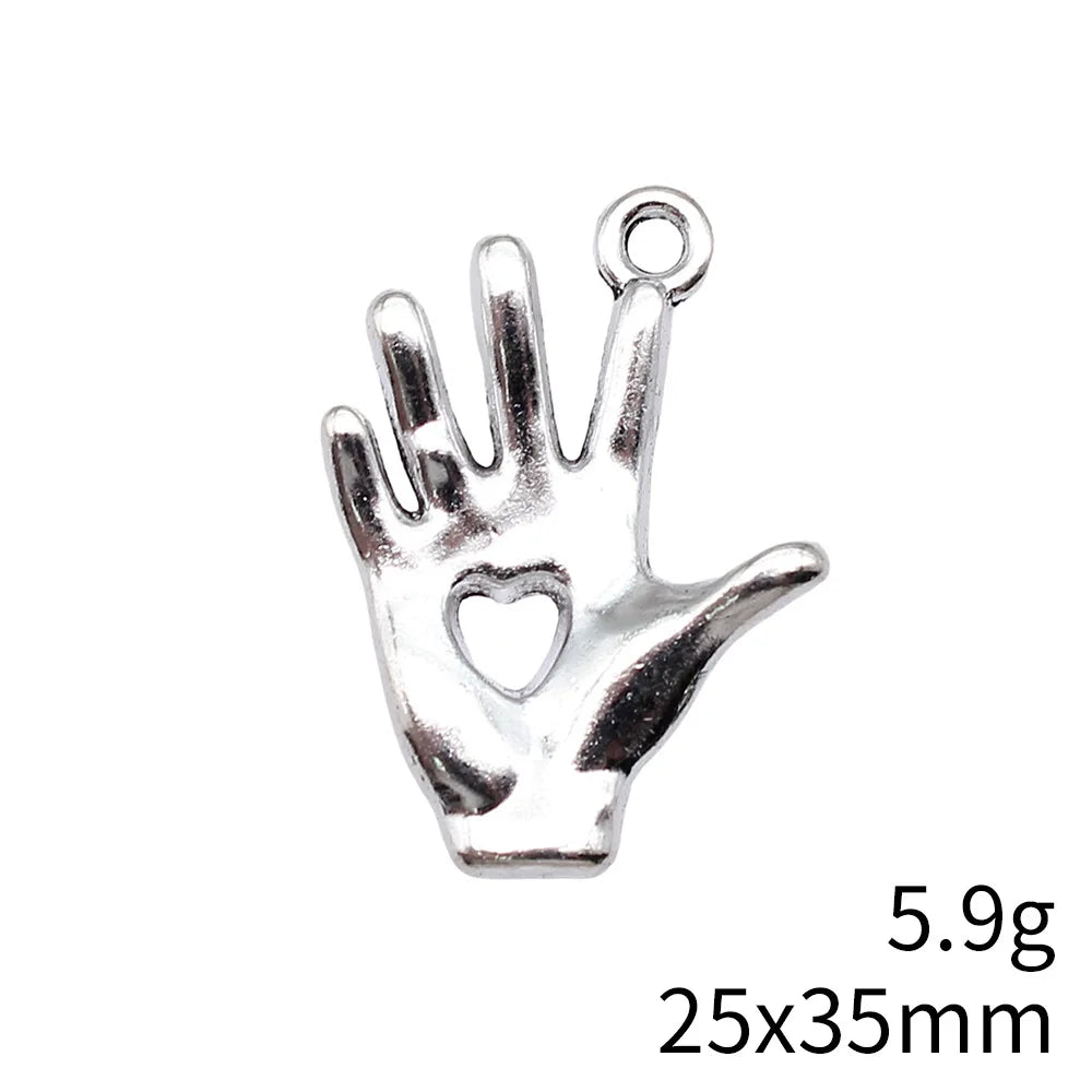 25x35mm 5.9g Antique Silver Zinc Alloy Heart Hand Charm Pendant for DIY Necklace Jewelry Making