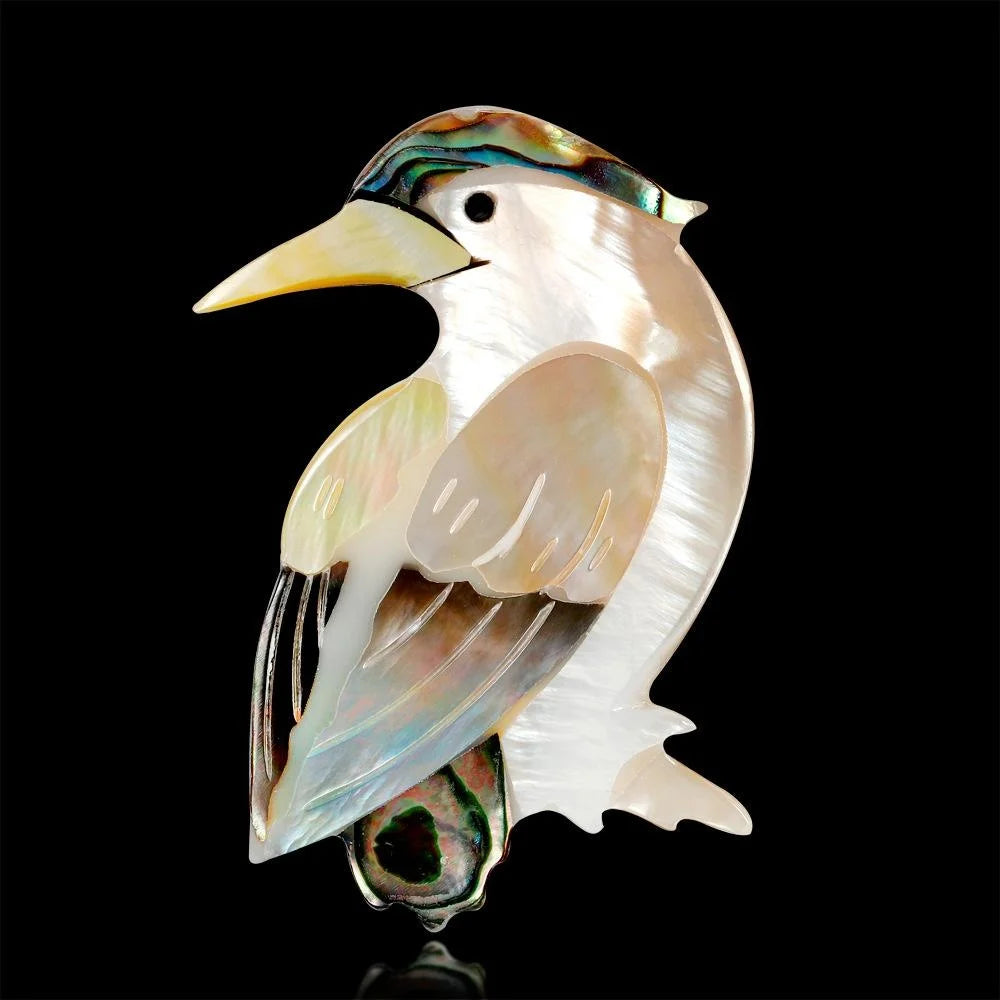 Vintage Mother Of Pearl Shell Bird Brooch For Women, Elegant Animal Lapel Pin Suit Accessory Gift